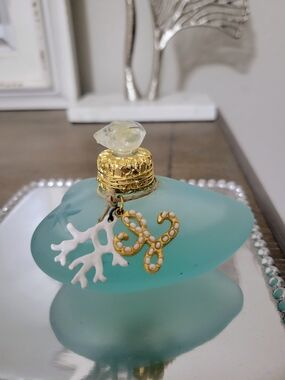 Seafoam Blue Decorative Perfume Bottle with Gold Accents